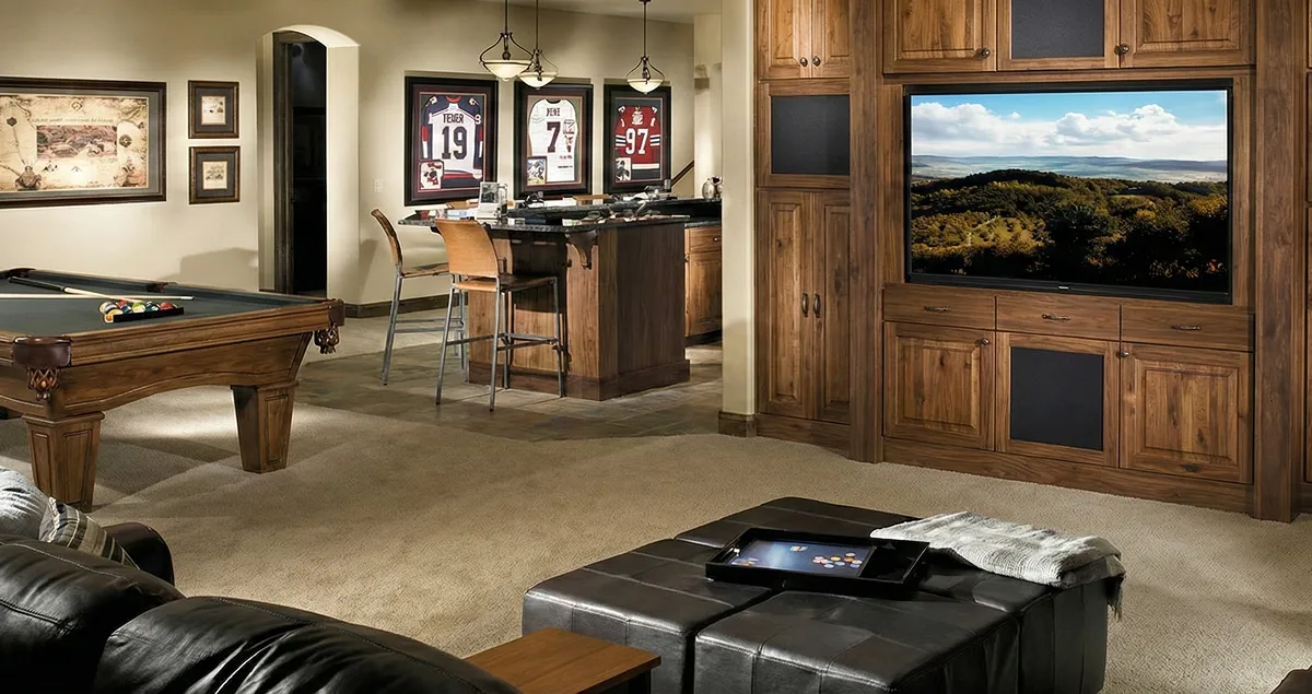 finished basement remodeling project transforming a basement into a comfortable living space in Miami, FL