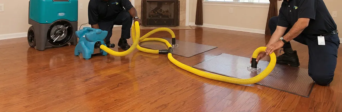 emergency water removal technicians extracting standing water from a home using professional equipment in Miami, FL