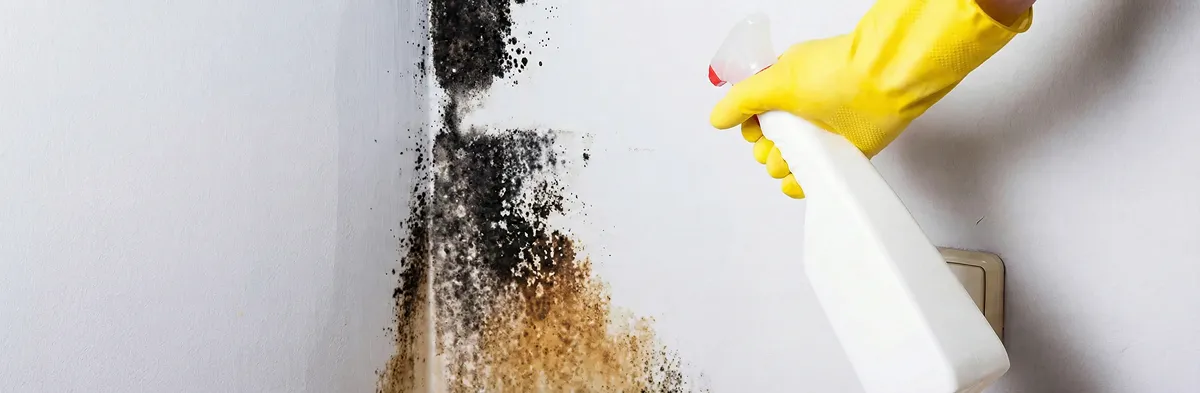 visible mold growth on an interior wall being treated during mold removal service in Miami, FL